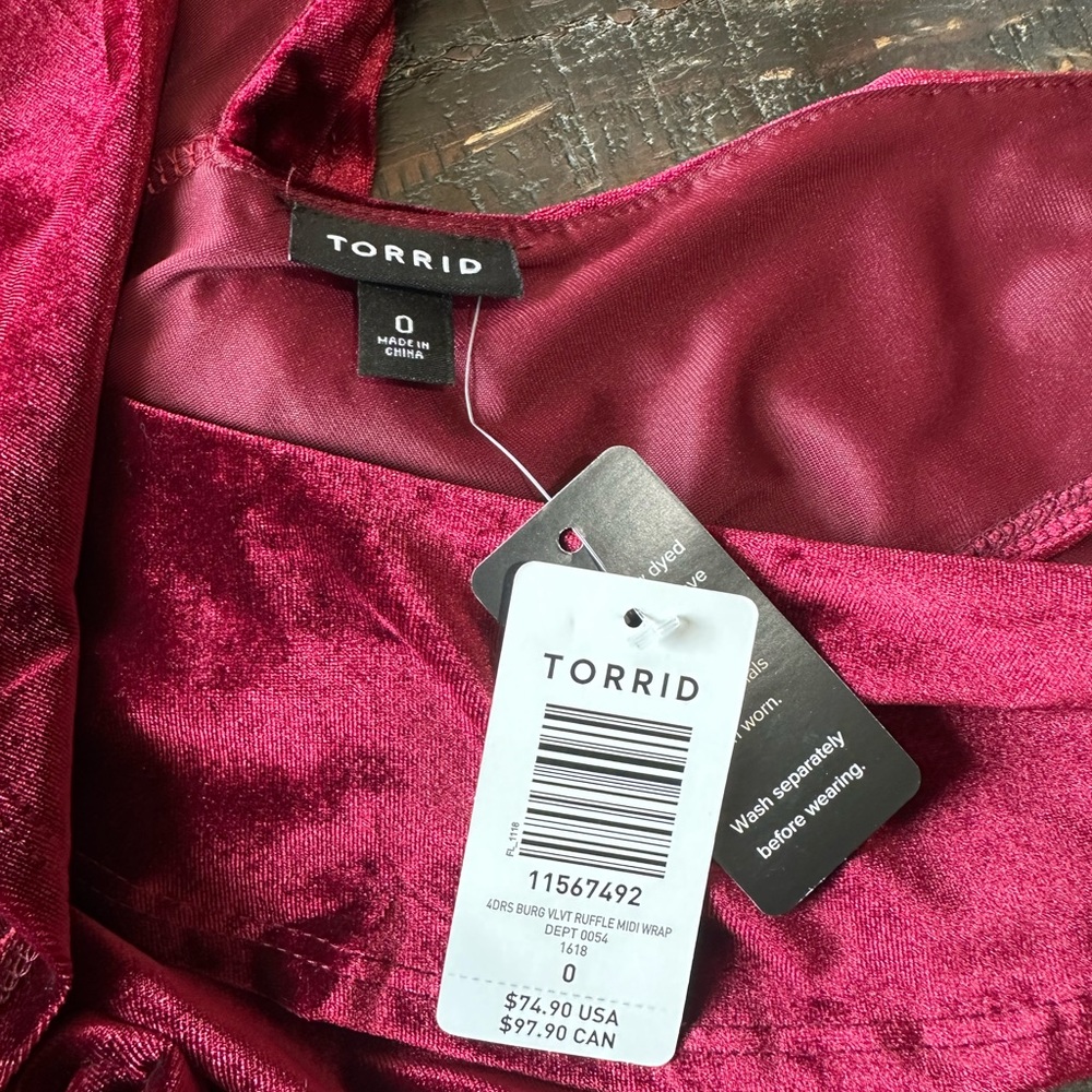 Torrid Midi Elegant Burgundy velvet Wrap Dress NWT perfect for a Christmas party - Picture 6 of 8